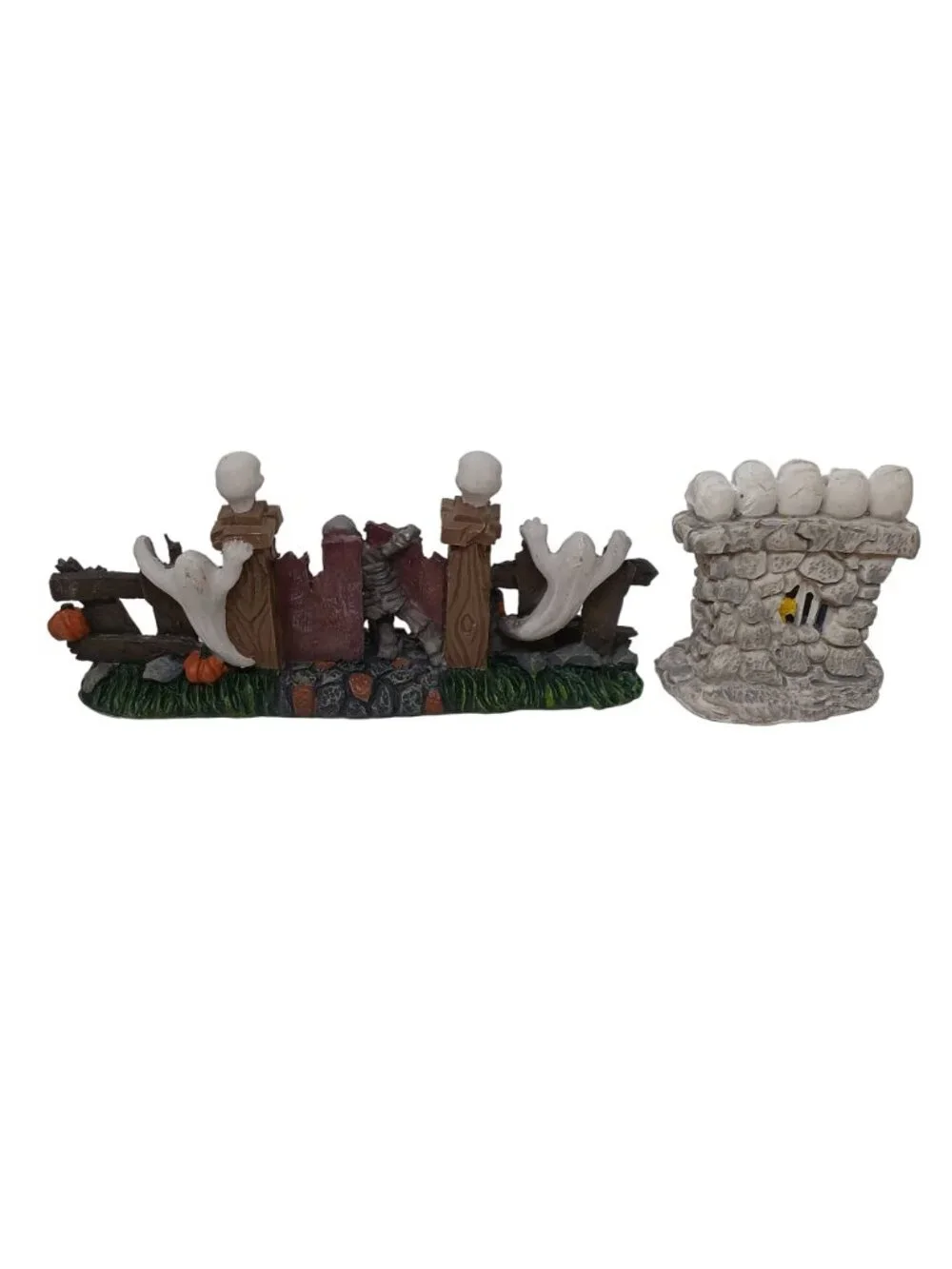 Halloween Village Figurines Spooky Haunted Fence Ghosts Tree Bats Decor #E-M3